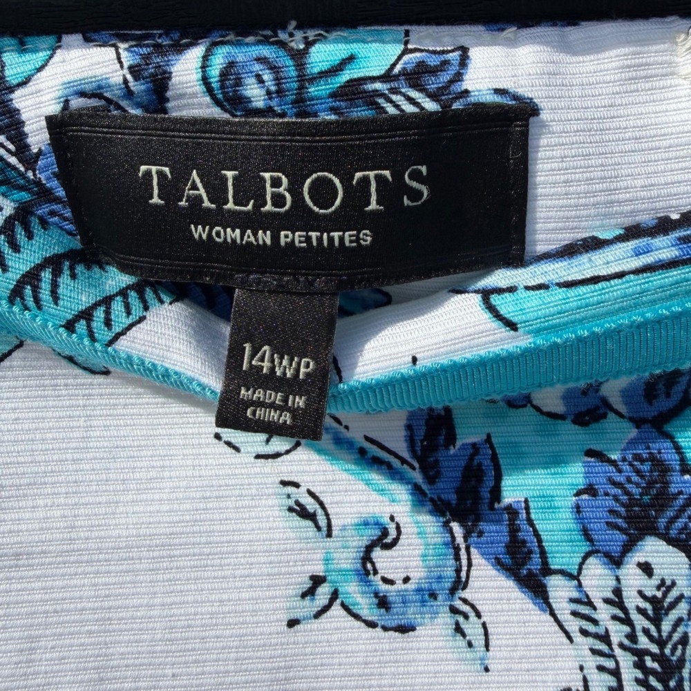 Talbots Woman Petites Blue Floral Urn Pencil Skirt‎ White 14WP Cotton Blend - Picture 2 of 6